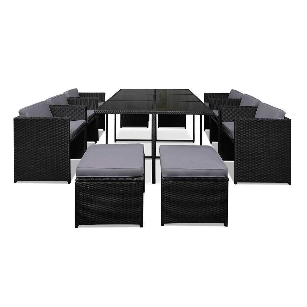 11 Piece PE Wicker Outdoor Rattan Dining Set - Black