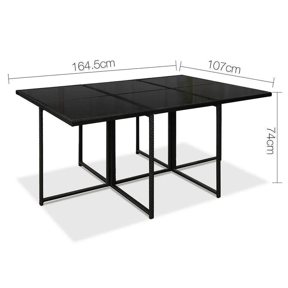 11 Piece PE Wicker Outdoor Rattan Dining Set - Black