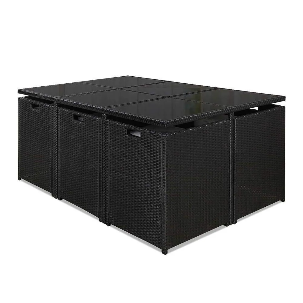 11 Piece PE Wicker Outdoor Rattan Dining Set - Black