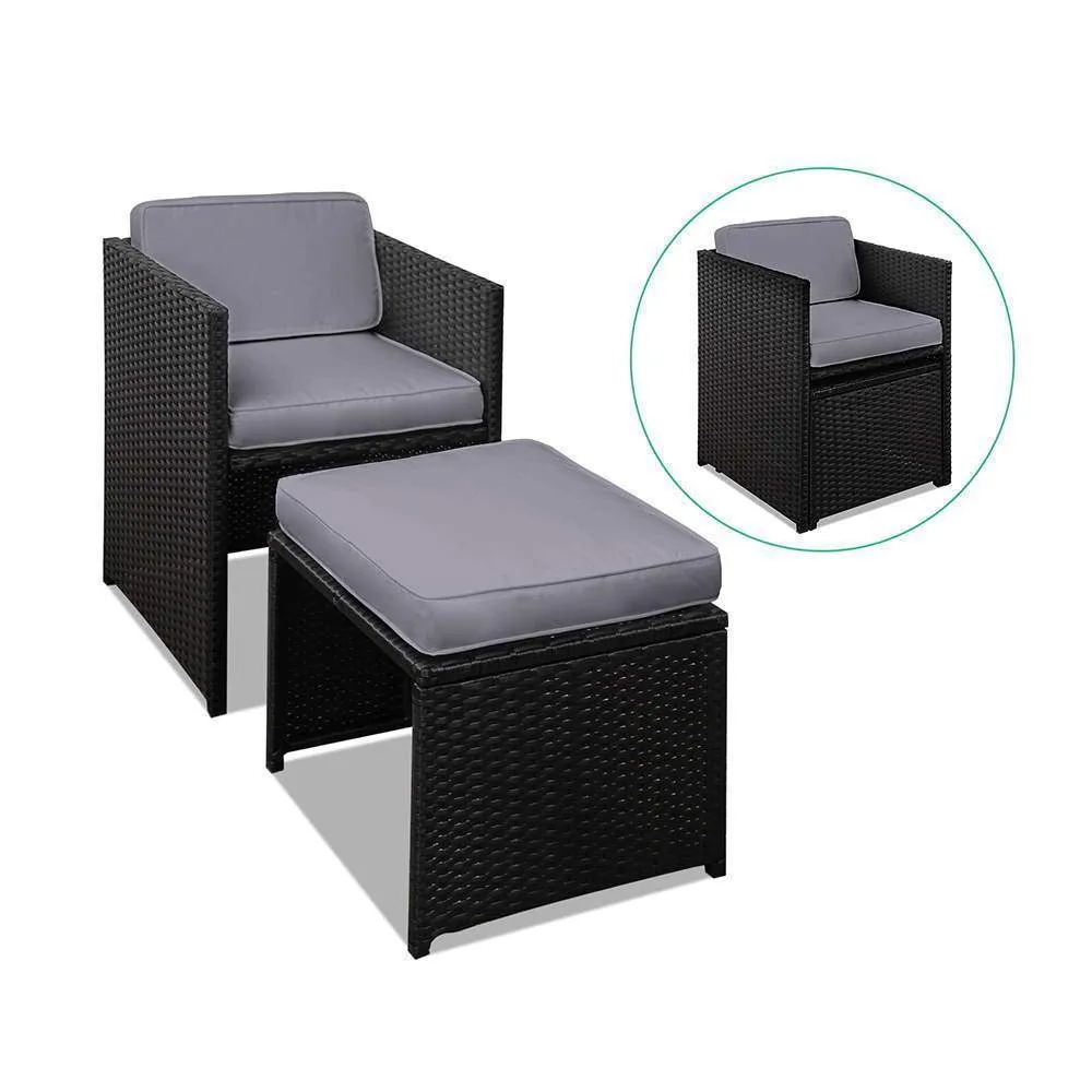 11 Piece PE Wicker Outdoor Rattan Dining Set - Black