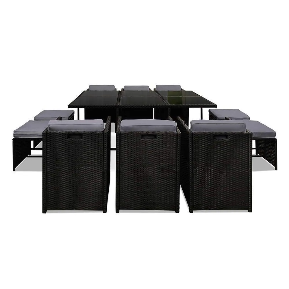 11 Piece PE Wicker Outdoor Rattan Dining Set - Black
