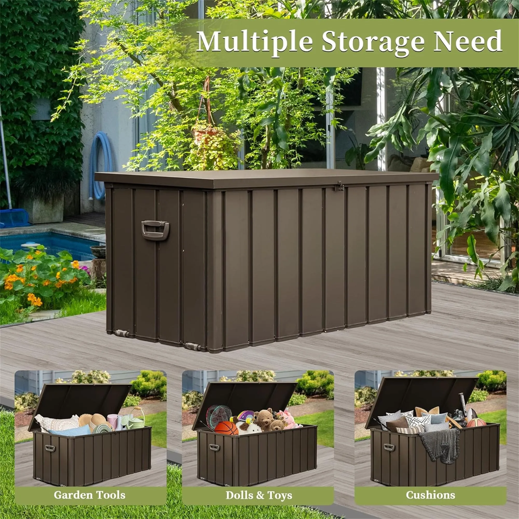 160 Gallon Waterproof Outdoor Storage Deck Box (Dark Brown)
