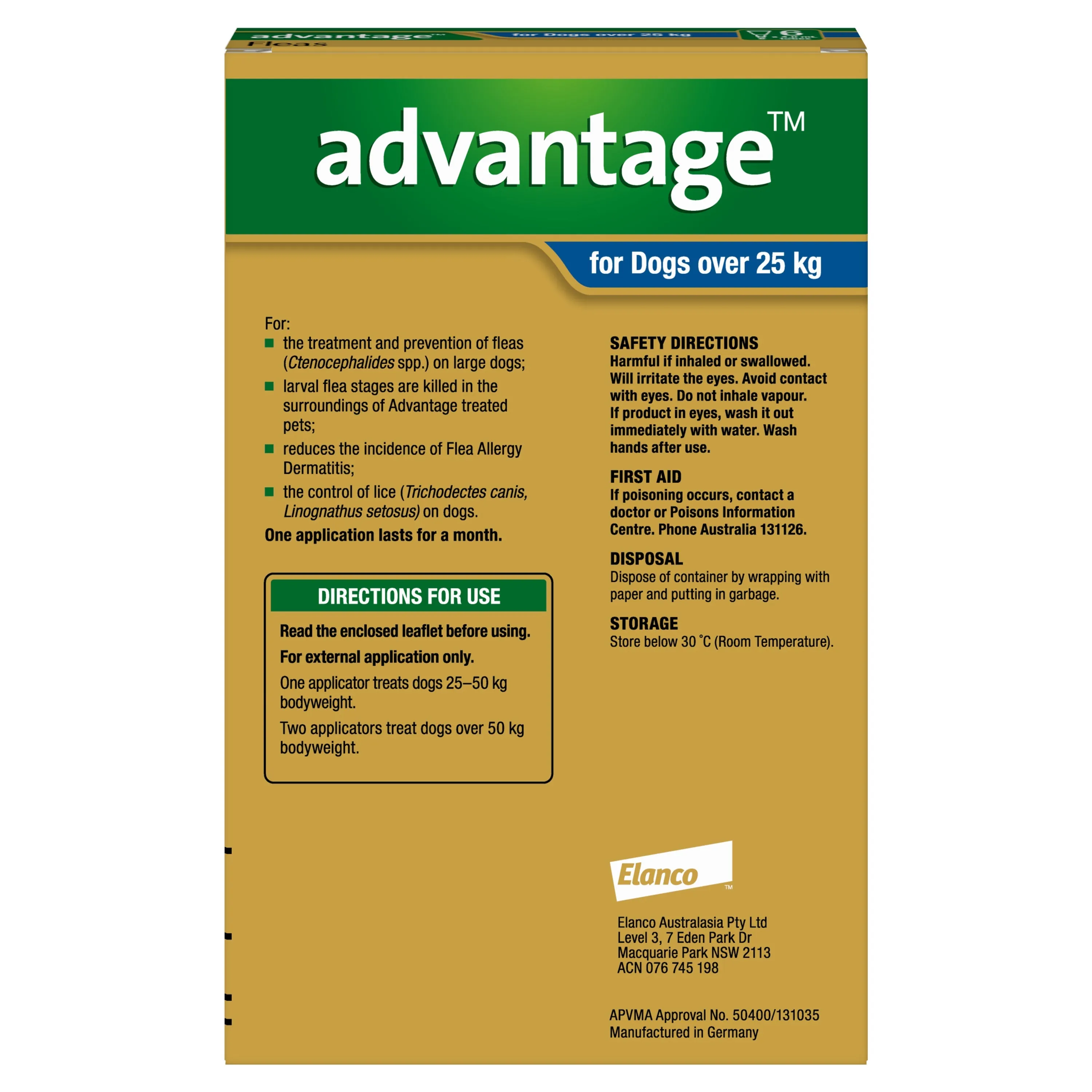 Advantage Flea Treatment for Dogs 25kg  Blue 6 Pack