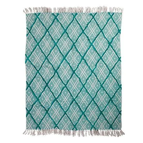 Aqua Hand Woven Cotton Throw - 125cm x 150cm