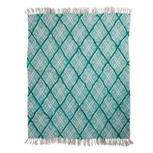 Aqua Hand Woven Cotton Throw - 125cm x 150cm