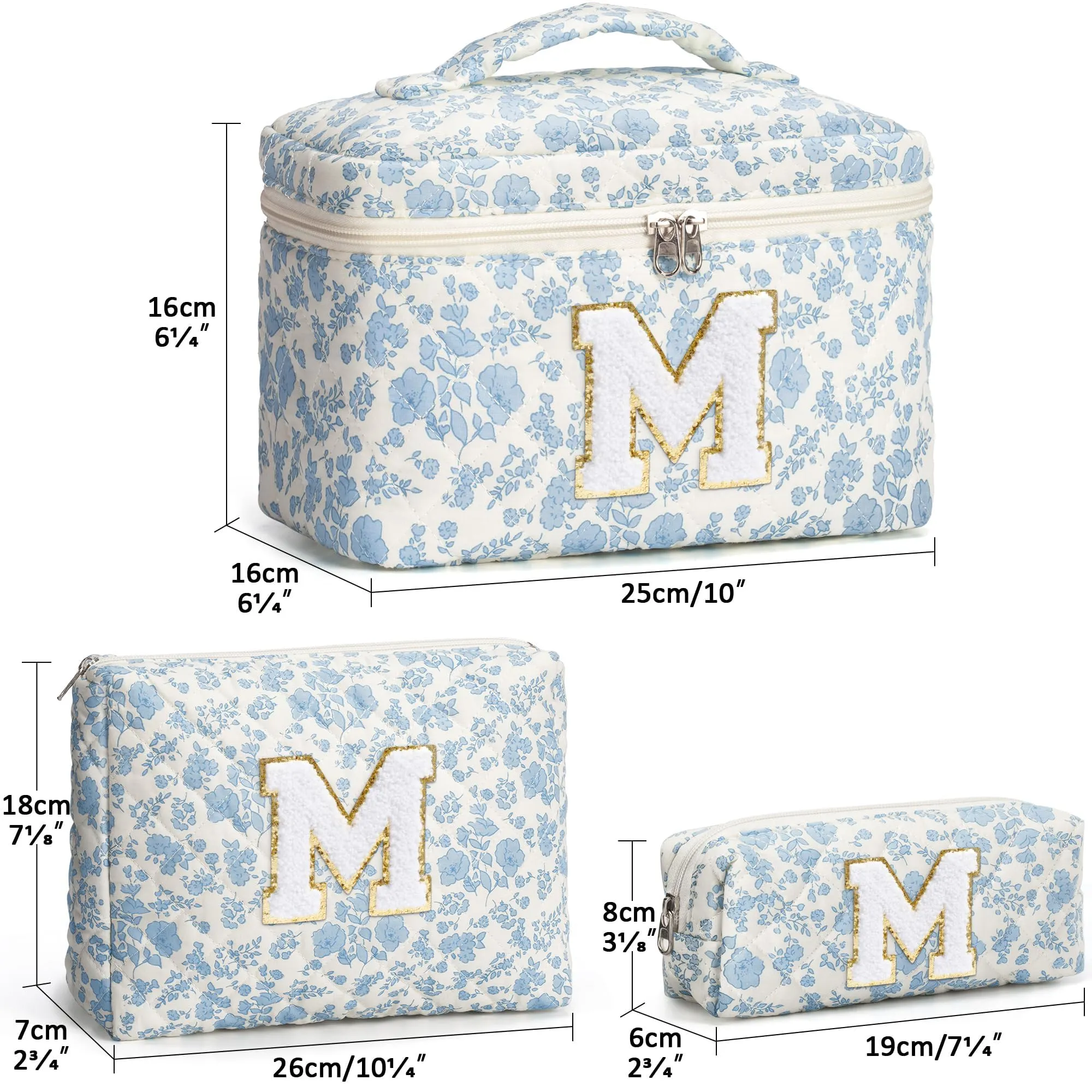 Birthday Gifts for Teen Girls Women - Personalized Initial Makeup Bag Quilted Cosmetic Bag Floral Make Up Bag Travel Toiletry Bag Teen Girl Gift Trendy Stuff Valentine Day Gift for Mom Daughter Friend