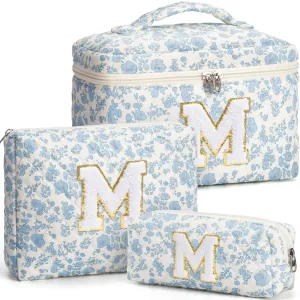 Birthday Gifts for Teen Girls Women - Personalized Initial Makeup Bag Quilted Cosmetic Bag Floral Make Up Bag Travel Toiletry Bag Teen Girl Gift Trendy Stuff Valentine Day Gift for Mom Daughter Friend