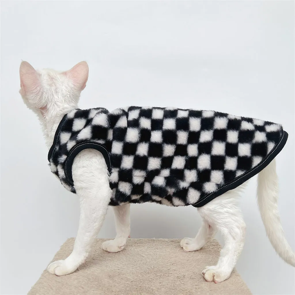 Checker Fleece Sphynx Cat Clothes