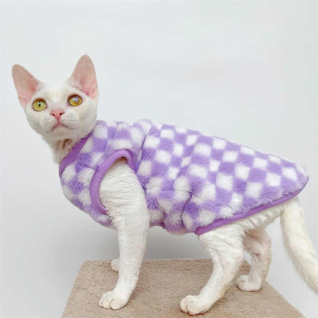 Checker Fleece Sphynx Cat Clothes