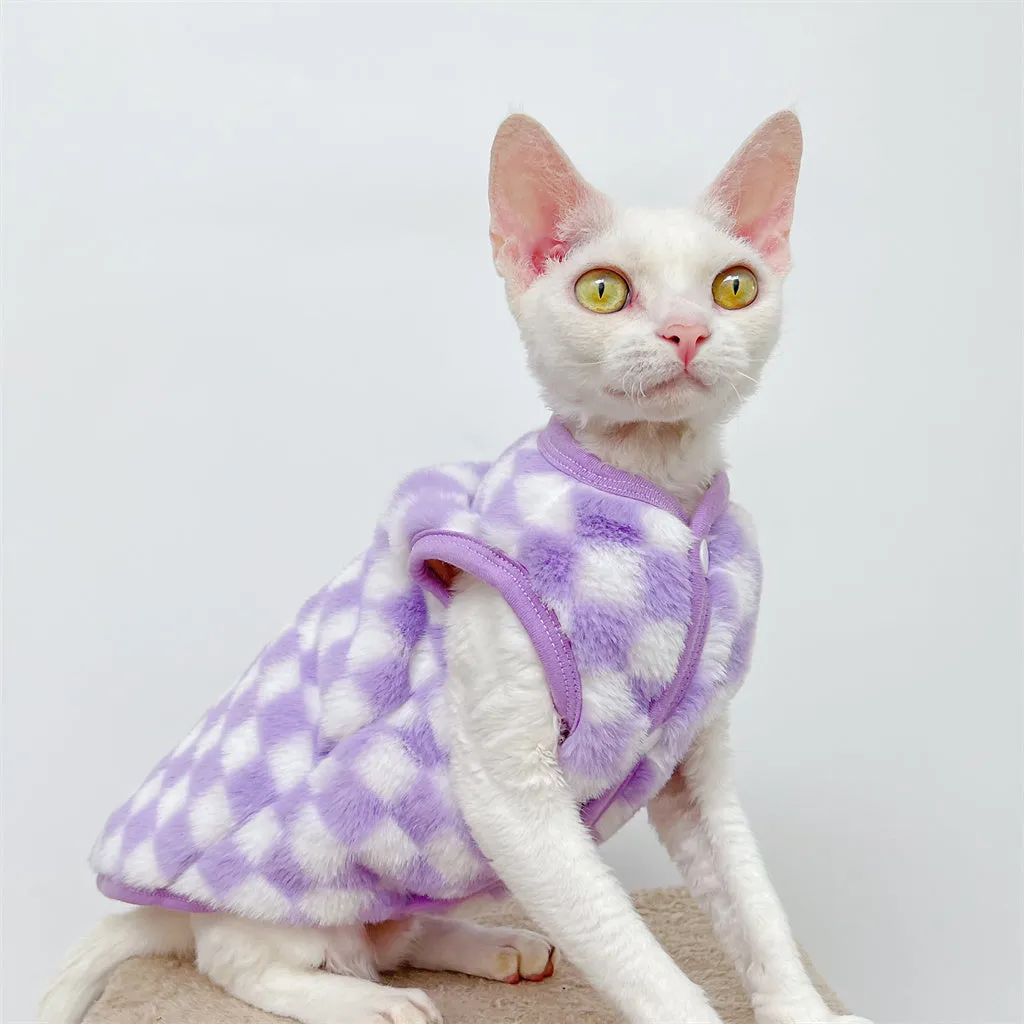 Checker Fleece Sphynx Cat Clothes