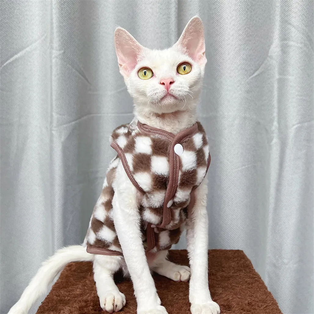 Checker Fleece Sphynx Cat Clothes
