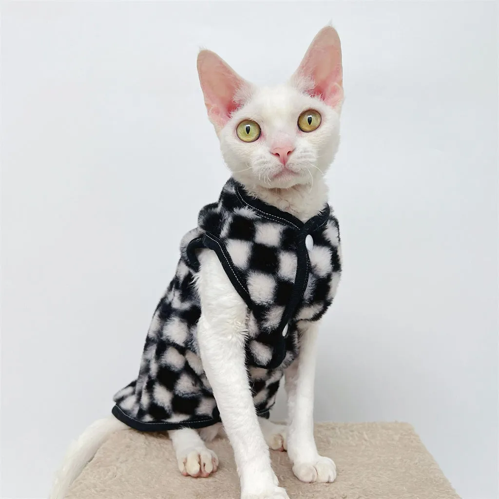 Checker Fleece Sphynx Cat Clothes