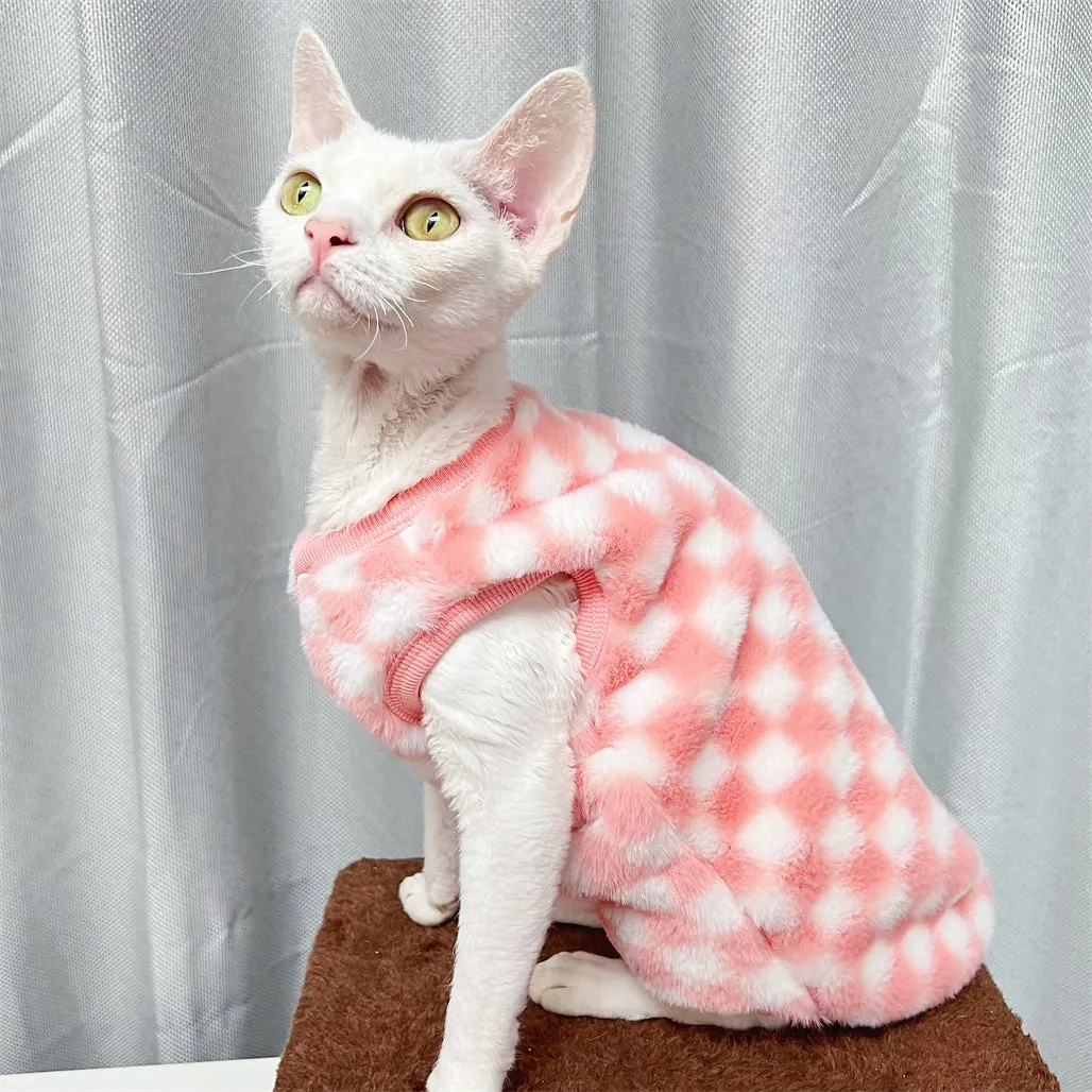 Checker Fleece Sphynx Cat Clothes