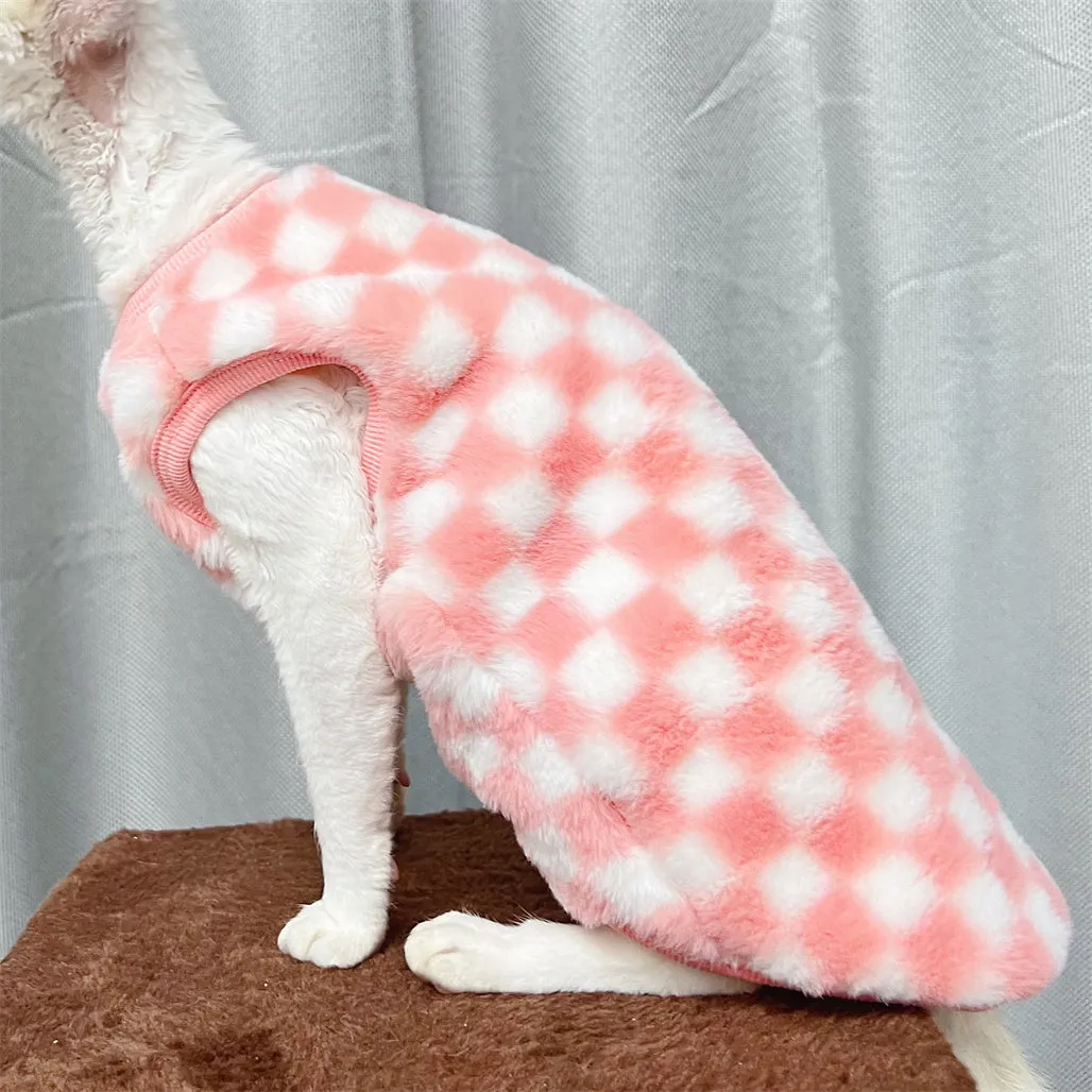 Checker Fleece Sphynx Cat Clothes