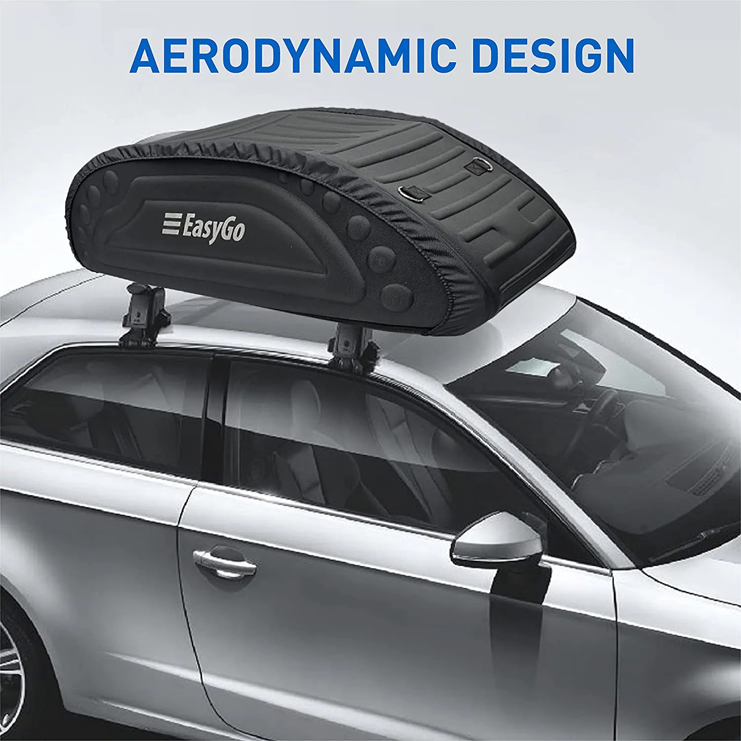 EasyGoProduct Aerodynamic Car Rooftop Cargo Carrier Bag - Soft Roof Top Luggage Bag for All Vehicles SUV with/Without Rack – Hard Sides - 4 Adjustable Straps – 8 Cubic Feet - Fold Flat Storage Bag