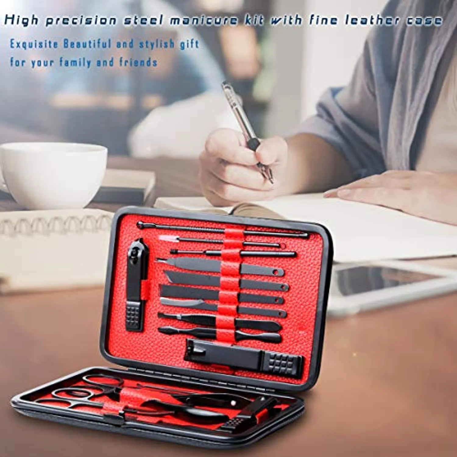 Epartswide Manicure Set,18pcs Stainless Steel Manicure Pedicure Set,Pedicure Kit Nail Clippers for Men Professional Manicure Kit - Nail Scissors Ear Pick Grooming Kits with Portable Travel Case