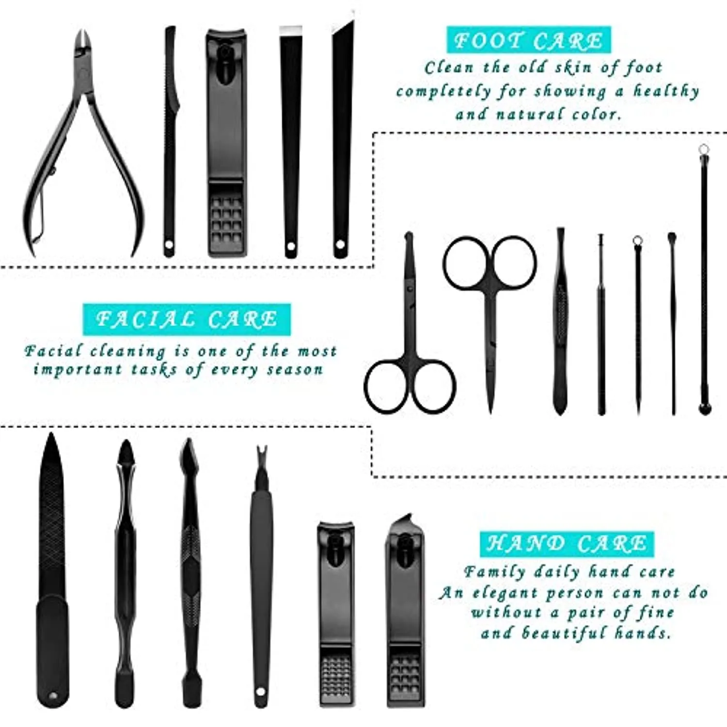 Epartswide Manicure Set,18pcs Stainless Steel Manicure Pedicure Set,Pedicure Kit Nail Clippers for Men Professional Manicure Kit - Nail Scissors Ear Pick Grooming Kits with Portable Travel Case