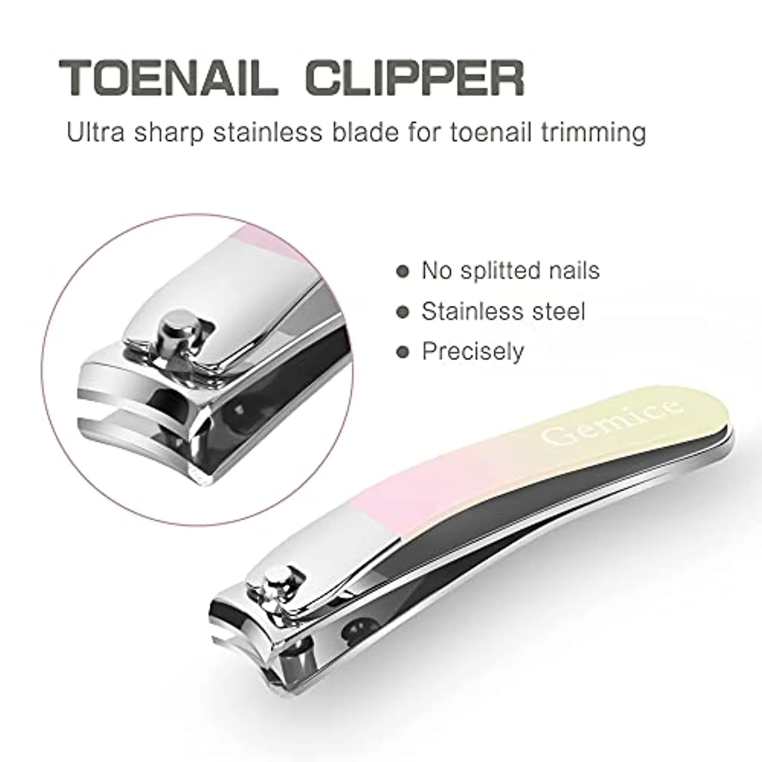 Gemice Nail Clippers Set, Fingernail Toenail Clippers with Sharp Curved Edge, Stainless Steel Finger & Toe Nail Clipper Set with Leather Case for Men & Women and Kids