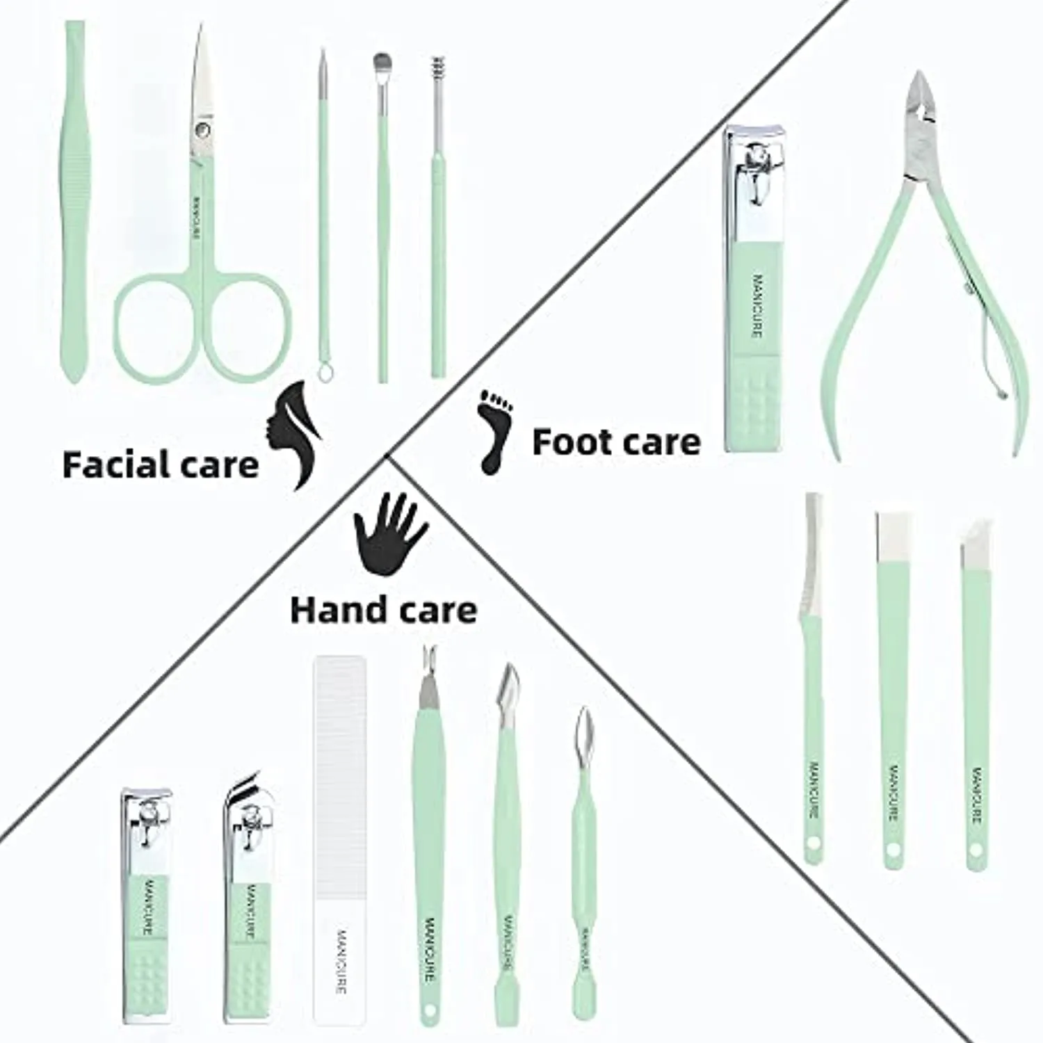 JIXANZO 16-Piece Manicure Set Professional Nail Clipper Pedicure Set Grooming Kit Gift for Men Husband Boyfriend Parents Women Nail Care with Green Leather Travel Case