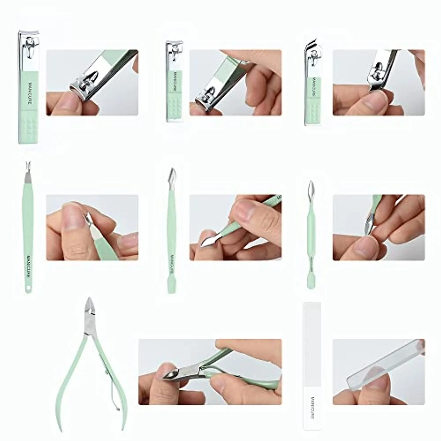 JIXANZO 16-Piece Manicure Set Professional Nail Clipper Pedicure Set Grooming Kit Gift for Men Husband Boyfriend Parents Women Nail Care with Green Leather Travel Case