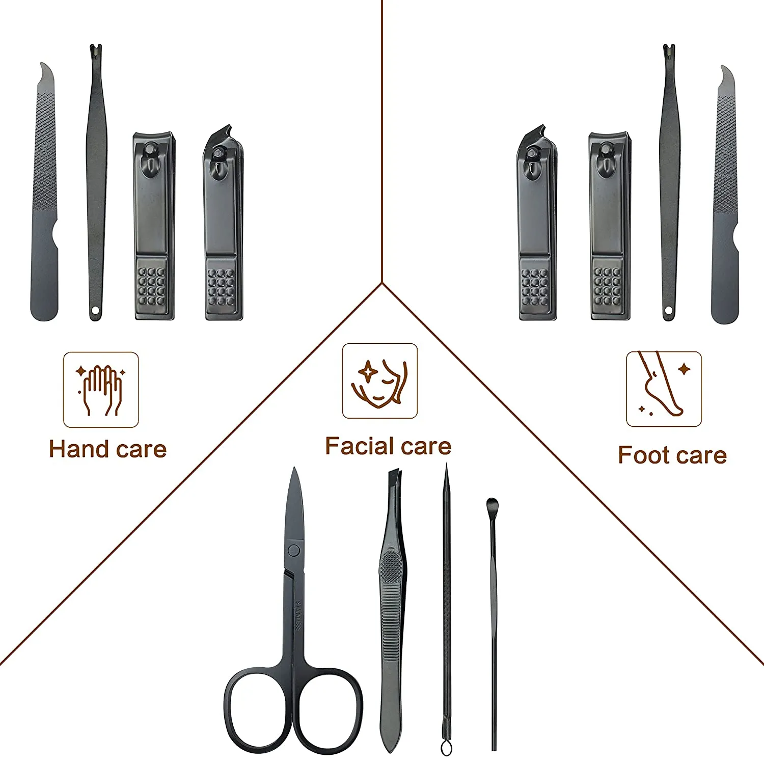 Manicure Set Nail Clippers Pedicure Kit, 15 in 1 Stainless Steel Fingernail & Toenail Clippers with Leather Travel Case, Professional Nail Care Kit for Men and Women