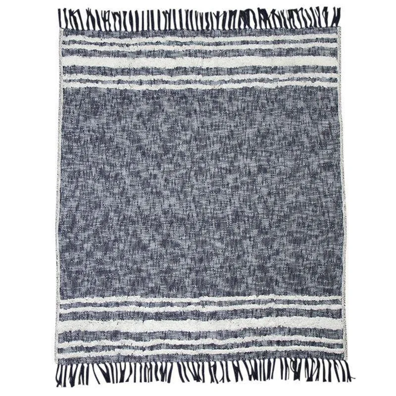 Navy Hand Woven Cotton Throw - 125cm x 150cm