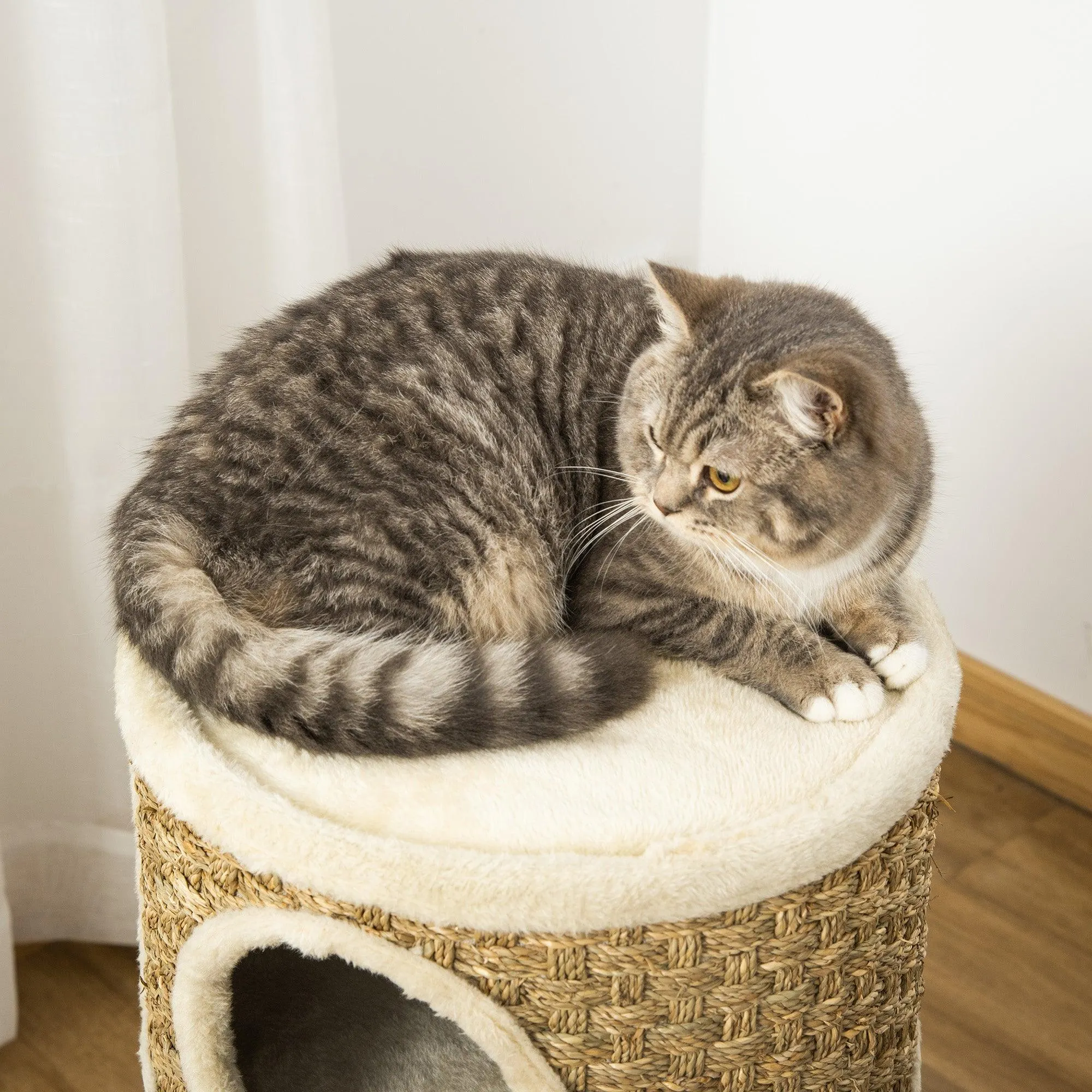 Sisal & Seaweed Rope Cat Scratching Barrel Tower, 70cm - Natural