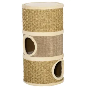 Sisal & Seaweed Rope Cat Scratching Barrel Tower, 70cm - Natural