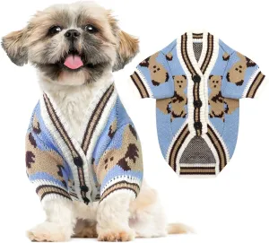 Small Sweaters Cute Bear Cardigans for Small Medium Dogs Boy Girl Puppy Cat Knitting Outfits Winter Coats Warm Pet Clothes Soft Knitwear Apparel (Blue,S)
