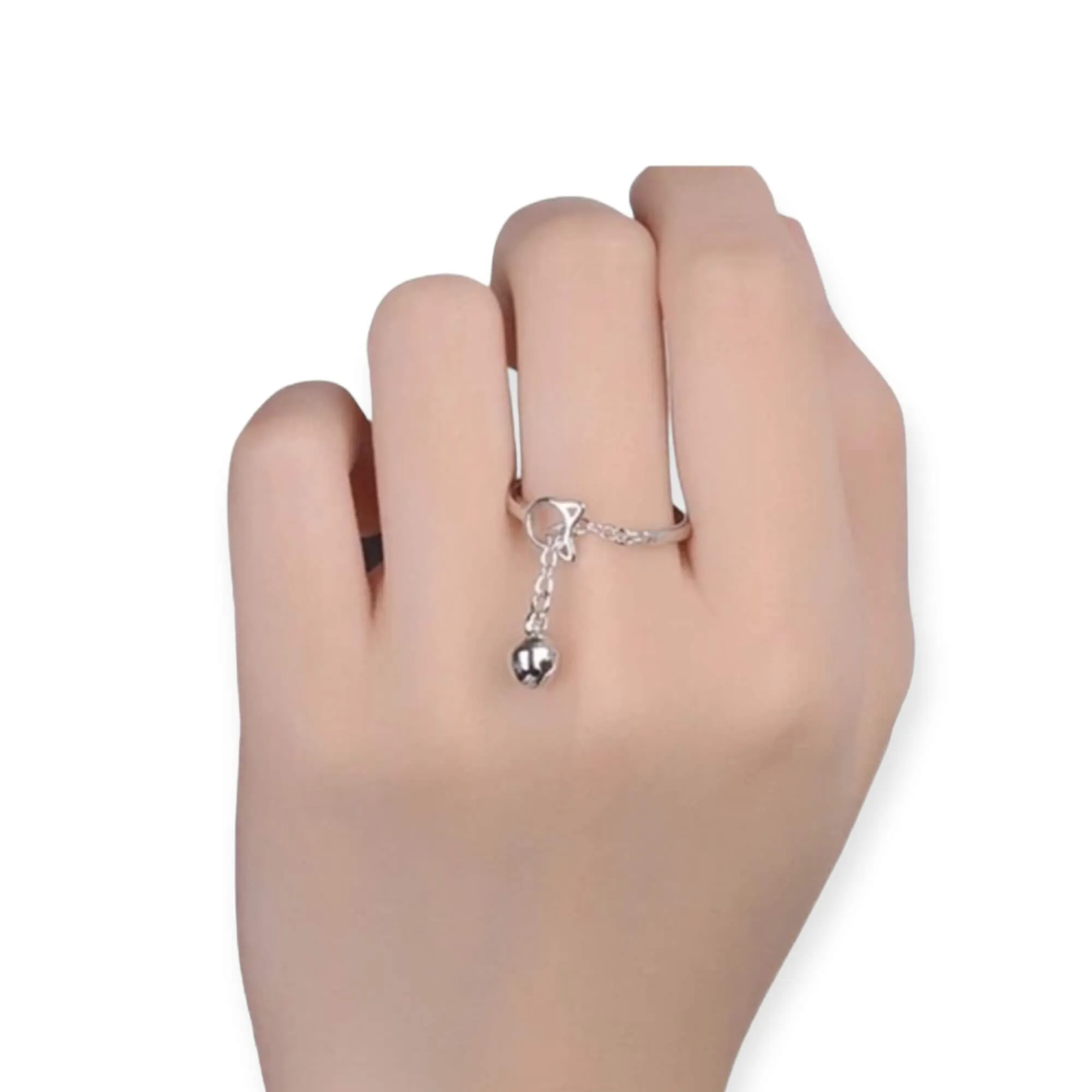 Sterling Silver Cat Chasing Ball Charm Ring
